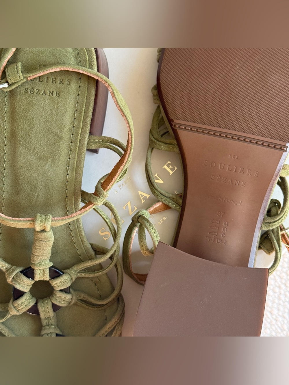 Sézane Filipa Heeled Sandals in Green - Picture 2 of 4